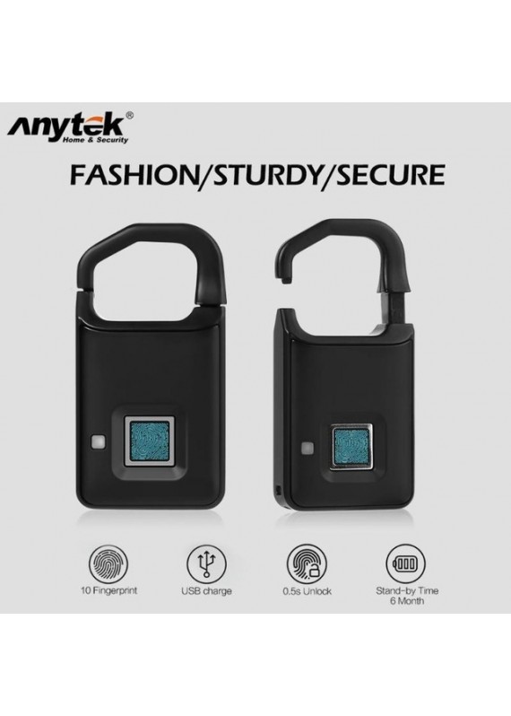 ANYTEK - P4 防盜智能指紋掛鎖 IP65 防水 USB 充電智能掛鎖