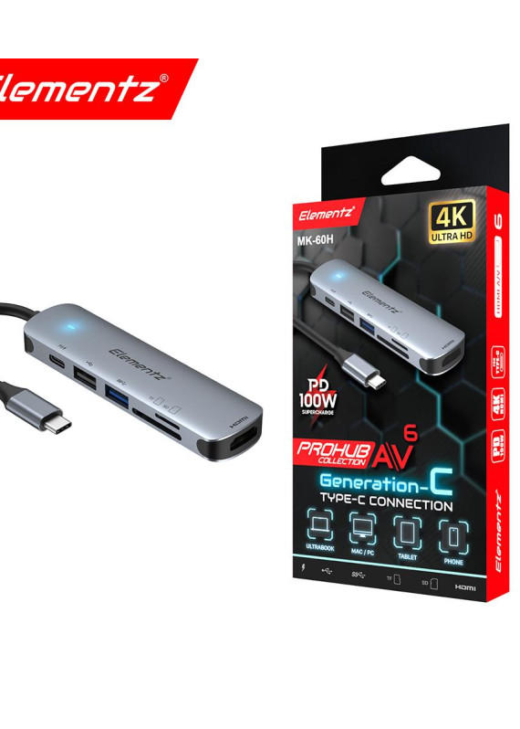 Elementz USB C 6合1 傳輸擴展器 MK-60H